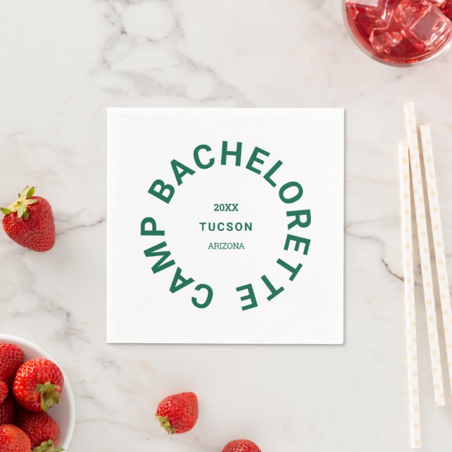 Camp Bachelorette Forest Green Personalised Napkin (Insitu)