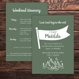 Camp Bachelorette Forest Green Weekend Itinerary Invitation
