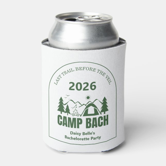 Camp Bachelorette Green Can Cooler (Can Front)