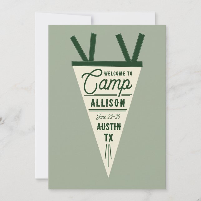 Camp Bachelorette Green Pennant Invitation (Front)