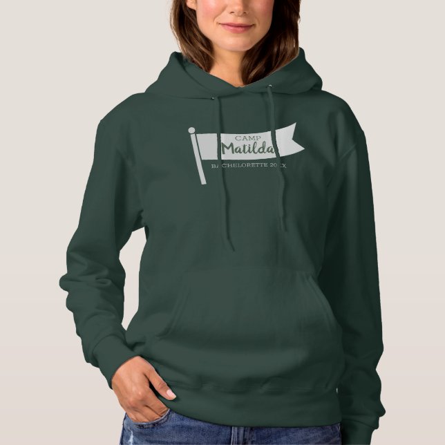 Camp Bachelorette Mountain Green Flag Camping Hoodie (Front)