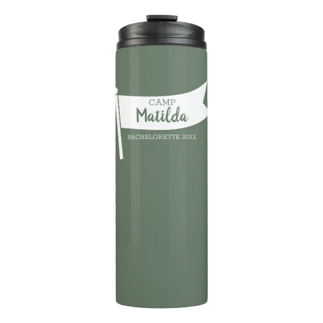 Camp Bachelorette Mountain Green Flag Camping Thermal Tumbler (Front)