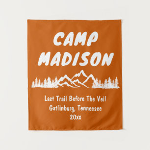 Camp Bachelorette Mountain Party Camping Prop Sign Tapestry
