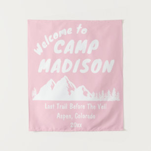 Camp Bachelorette Mountain Party Light Pink Sign Tapestry