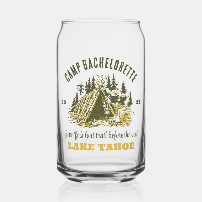Camp Bachelorette Party Girls Camping Trip Custom Can Glass (Front)
