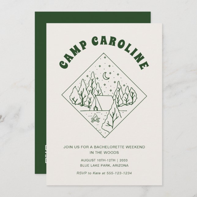 Camp Bachelorette Party Itinerary QR Code Invitation (Front/Back)