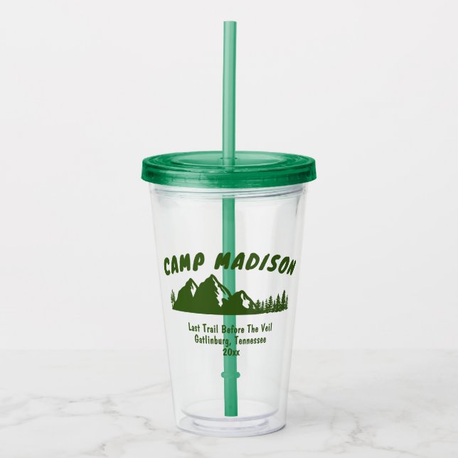 Camp Bachelorette Party Mountain Camping Bach Trip Acrylic Tumbler (Front)