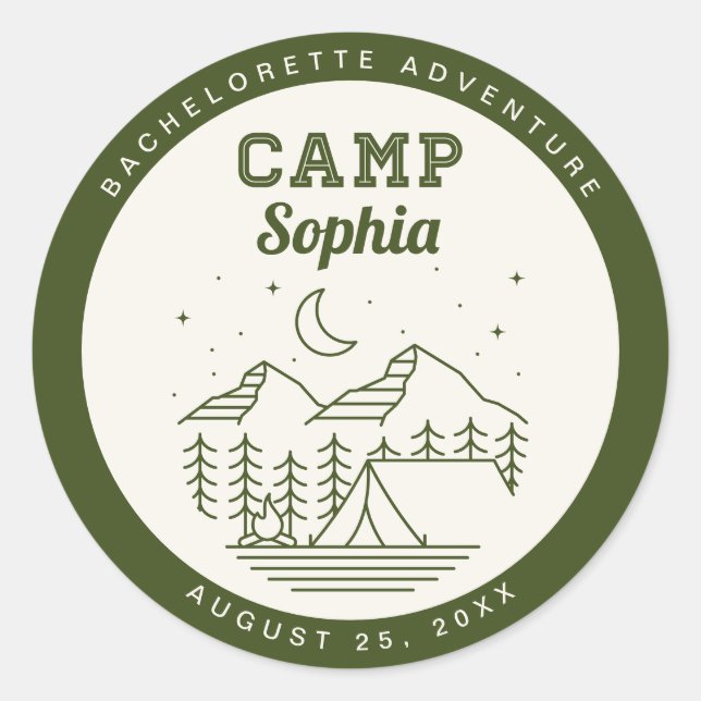 Camp Bachelorette Party Round Favour Stickers (Front)