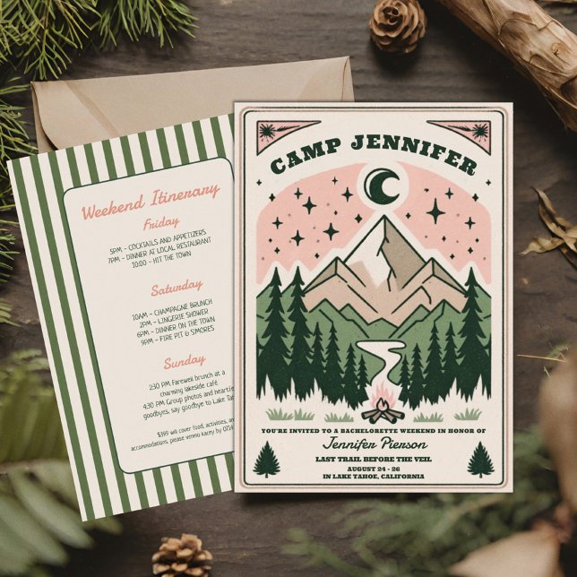 Camp Bachelorette Rustic Woodsy Mountain  Invitation (Creator Uploaded)