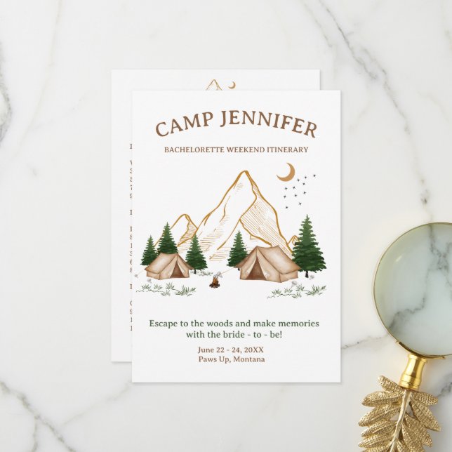 Camp Bachelorette Weekend Adventure Thank You Card (Front/Back In Situ)