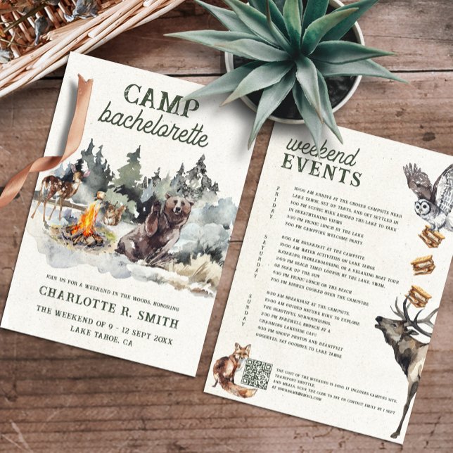 Camp Bachelorette Weekend Itinerary Modern Party Invitation (Creator Uploaded)