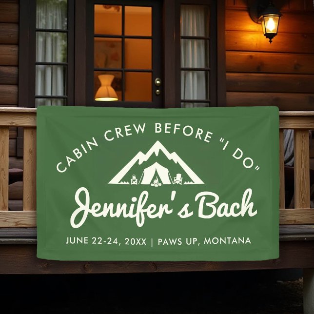 Camp Bachelorette Welcome Sign Green Minimaist (camping bachelorette welcome banner camp bach green glamping elegant modern chic)