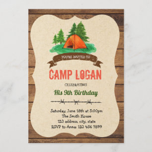 Camp birthday party invitation