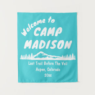 Camp Bridal Shower Bach Mountain Camping Prop Sign Tapestry