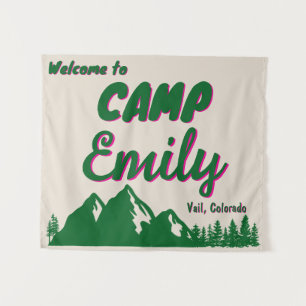Camp Bridal Shower Mountain Bach Camping Prop Sign Tapestry