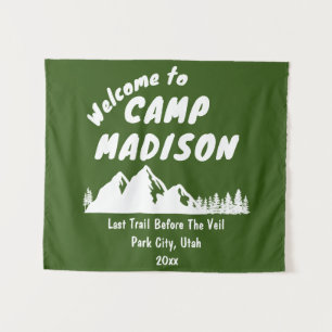 Camp Bridal Shower Mountain Bach Camping Prop Sign Tapestry