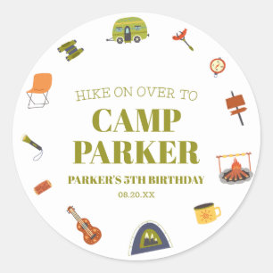 Camp Camping Camper Birthday Party Classic Round Sticker
