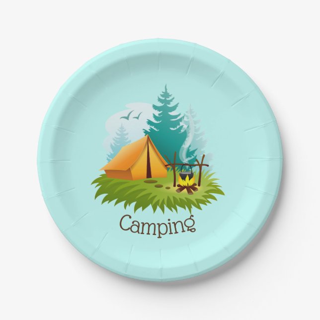 Camp Camping Design Paper Party Plate (Front)