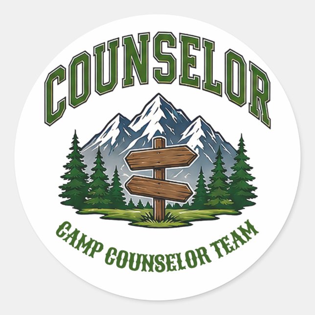🌲 Camp Counsellor Team Typography 👕 Classic Round Sticker (Front)