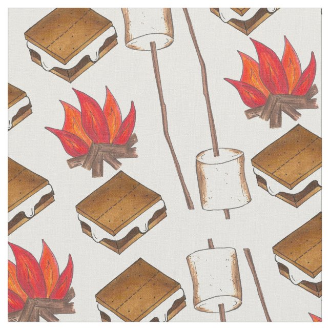 Camp Fire Camping Marshmallow S'mores Camp Fabric (Close Up)