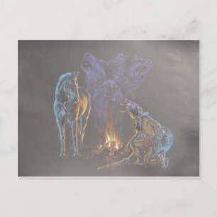 Camp Fire Native American Indian Warrior Postcard