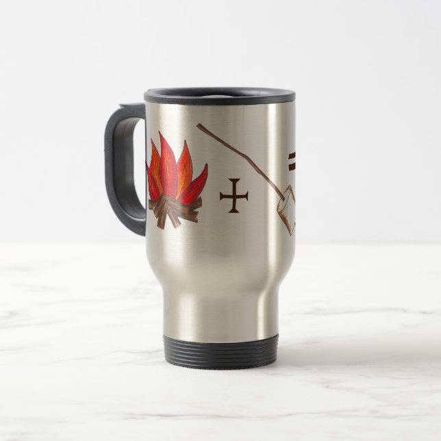 Camp Fire + Toasted Marshmallow = S'mores Camping Travel Mug (Front Left)