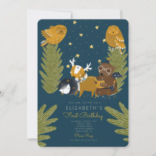 Camp Forest Animal 1st  Birthday Invitation