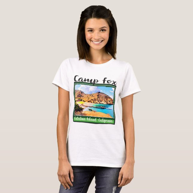 Camp Fox Blue Sky white Clouds in Green Frame T-Shirt (Front Full)
