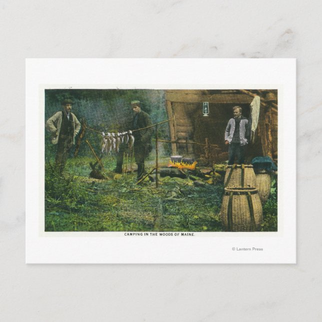 Camp Ground Scene of Men Camping in Maine Postcard (Front)