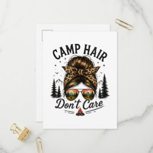 Camp Hair Don't Care Messy Bun Funny Invitation Postcard