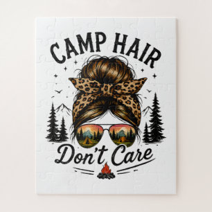 Camp Hair Don't Care Messy Bun Funny Jigsaw Puzzle