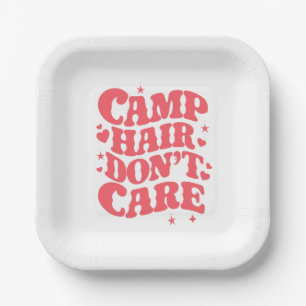 Camp Hair Don't Care Summer Camping Girls Groovy Paper Plate