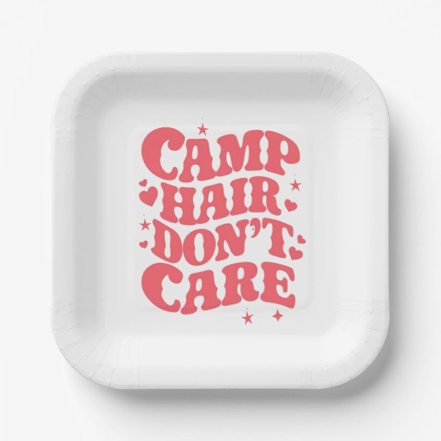 Camp Hair Don't Care Summer Camping Girls Groovy Paper Plate (Front)