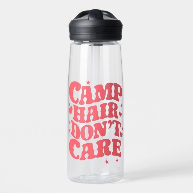 Camp Hair Don't Care Summer Camping Girls Groovy Water Bottle (Front)