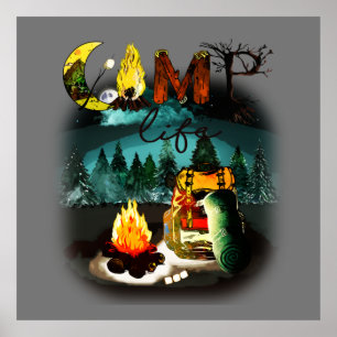 Camp Life - Camping Nature Hiking Fire Backpack  Poster