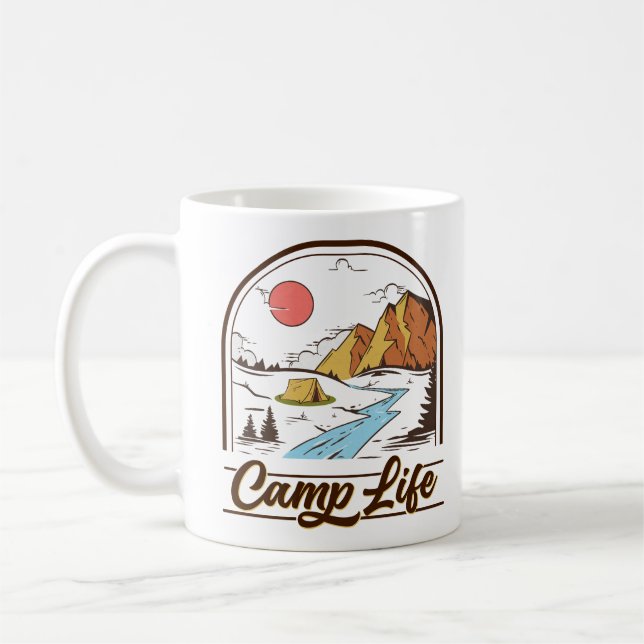 Camp Life Mountain Camping Coffee Mug (Left)