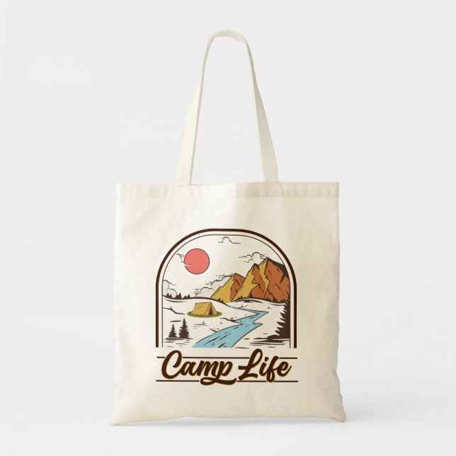 Camp Life Mountain Camping Tote Bag (Front)