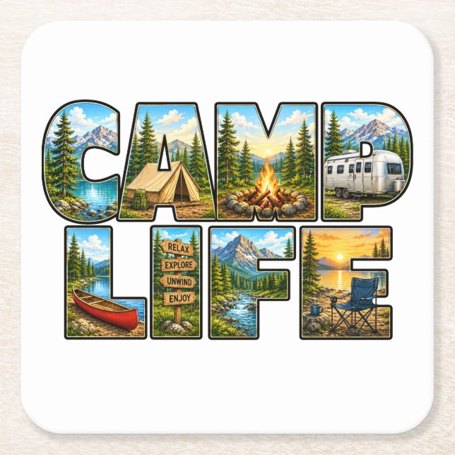 Camp Life Mug Square Paper Coaster (Front)