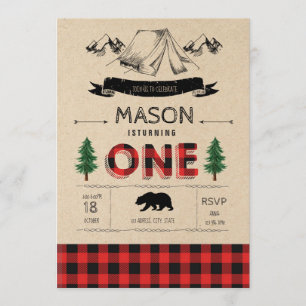 Camp lumberjack party tem invitation