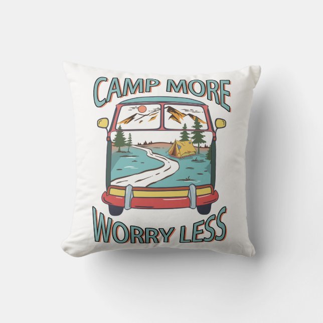Camp More Worry Less Camping Funny Cushion (Front)