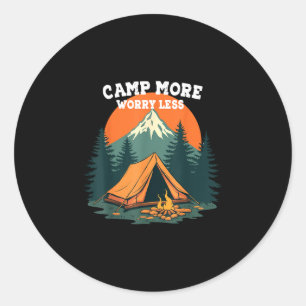 Camp more worry less camping-themed retro design  classic round sticker