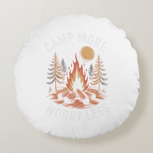 Camp More Worry Less Round Pillow (Front)