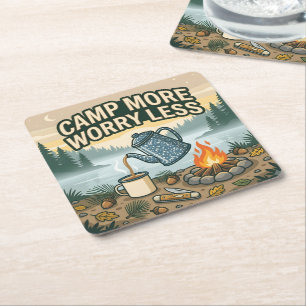 Camp More Worry Less Square Paper Coaster