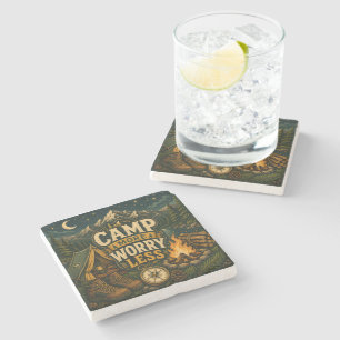 Camp More Worry Less Stone Coaster