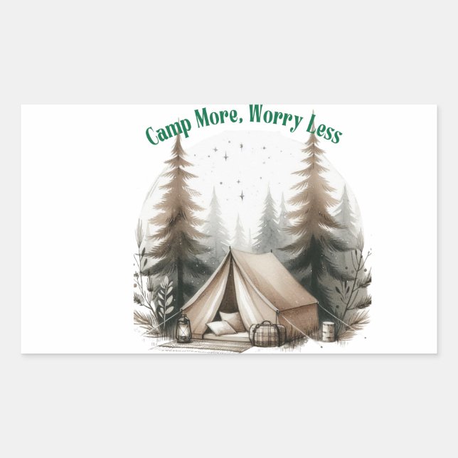 Camp More, Worry Less – Tent Art in the Woods Rectangular Sticker (Front)