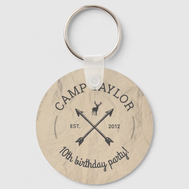 Camp Name Logo Birthday Party Key Ring (Front)