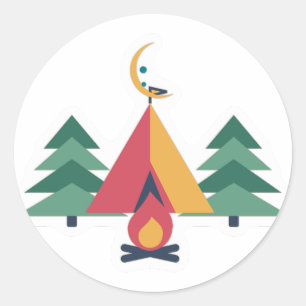 Camp Night Tent Campfire and Pines Sticker
