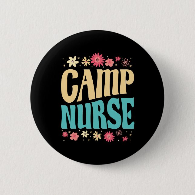 Camp Nurse Floral Outfit Summer Camping Registered 6 Cm Round Badge (Front)