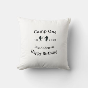 Camp one happy birthday name date campingadventure cushion