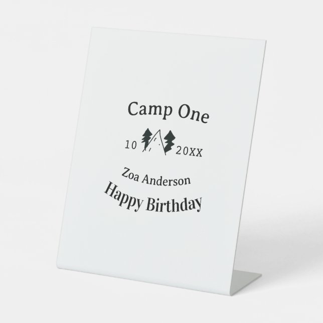 Camp one happy birthday name date campingadventure pedestal sign (Front)